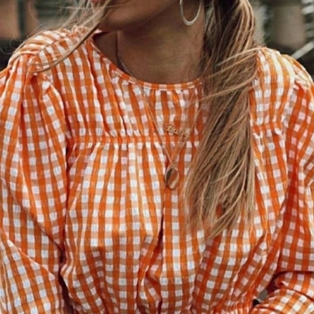 ZARA Orange Gingham Cropped Top